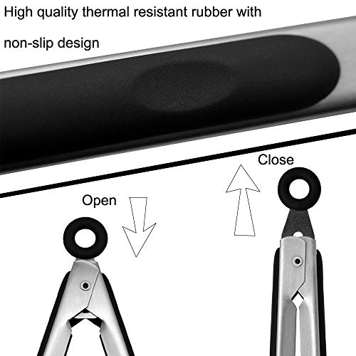  Et Of 9-inch And 12-inch Stainless Steel Kitchen Tongs With Locking, Metal Cooking Tongs With Non-Slip Grip,Perfect For Grilling, Barbecue (BBQ) And More (9" & 12")
