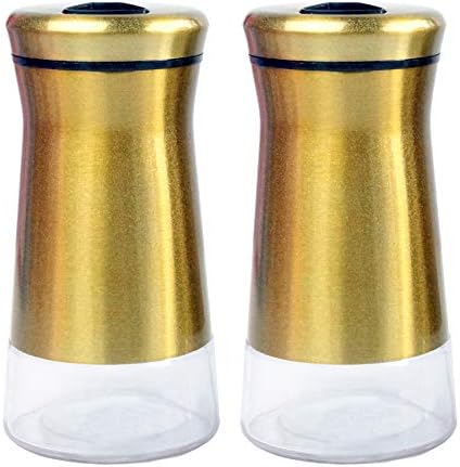 Pepper & Salt Shakers Stainless Steel Cover Glass Bottom With Rotating Adjustable Cover - Spice Sugar Shakers (Metallic Bronze)