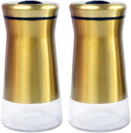  Pepper & Salt Shakers Stainless Steel Cover Glass Bottom With Rotating Adjustable Cover - Spice Sugar Shakers (Metallic Bronze)