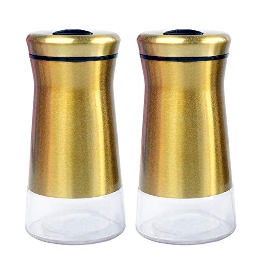  Pepper & Salt Shakers Stainless Steel Cover Glass Bottom With Rotating Adjustable Cover - Spice Sugar Shakers (Metallic Bronze)