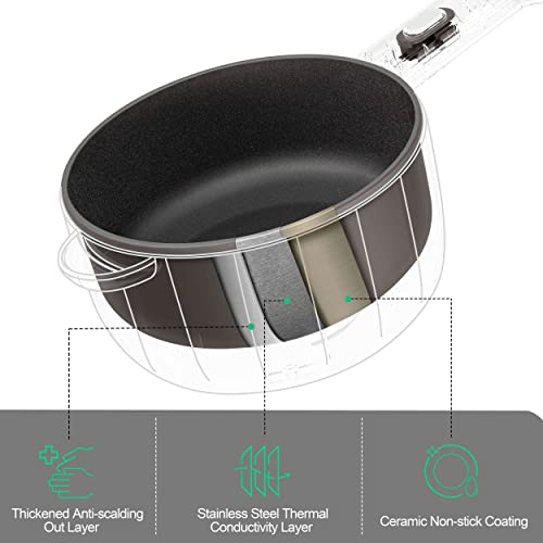  Dezin Electric Hot Pot, 1.8L Non-Stick Sauté Pan, Rapid Noodles Cooker, Mini Pot For Steak, Egg, Fried Rice, Ramen, Oatmeal, Soup With Power Adjustment, College Dorm Room Essential(Egg Rack Included)