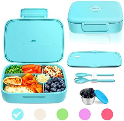  Bento Lunch Box, 5 Compartments Lunch Container For Kids & Adults With Snack Cup, Wheat Fiber Eco-Friendly Double Insulated Boxes, Dishwasher And Microwave Safe, BPA-Free (green)