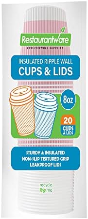  12 Oz Light Pink Paper Ripple Wall Coffee Cup - With White Lid - 3 1/2" X 3 1/2" X 5" - 20 Count Box