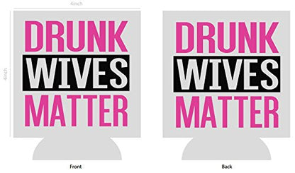  Drunk Wives Matter Pink | Set Of Two (2) Funny Novelty Can Cooler Beverage Huggie - | Beer Beverage Holder - Funny Gifts Wife - Quality Neoprene No Fade 12 Oz Or 16oz Can Cooler (Magenta (2))