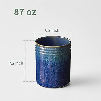  ZONESUM Kitchen Utensil Holder For Countertop, 7.2" Large Ceramic Utensil Crock With Table-Protection Cork Mat, Cooking Utensil Holder For Kitchen Decor, Starry Blue