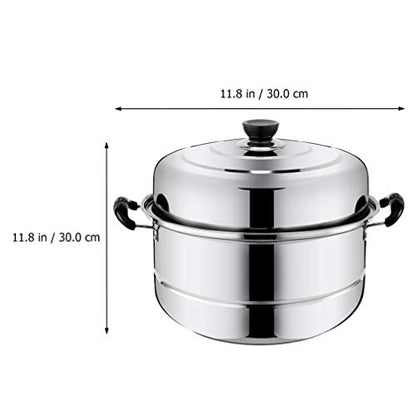  Chinese Steamer Basket Stainless Steel Steam Pot Double Layered Food Steamer Stockpot Soup Pot Boiler Cookware Pot Sauce Pot Pan Set With Lid (30cm) Dumpling Steamer