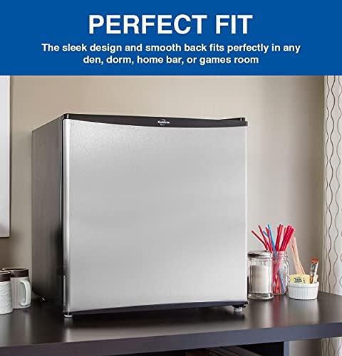  Stainless Steel Compact Fridge With Freezer, 1.6 Cubic Feet (44 L) Capacity For Snacks, Frozen Meals, Beverages, Juice, Beer, Den, Dorm, Office, Games Room, Or RV