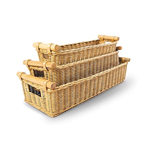  Ong Narrow Pole Handle Wicker Basket, Small, 17 In L X 5 In W X 5.25 In H, Sandstone