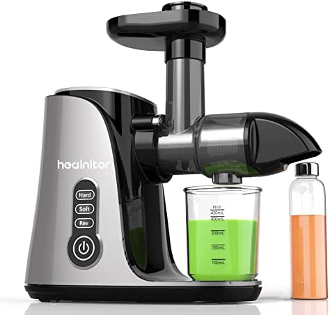  Touch LED Display Masticating Juicer Machines Vegetable And Fruit, Healnitor Cold Press Slow Juice Extractor Machines With Triple Mode, Easy To Clean Brush & Quiet Motor, 500ML Travel Bottle, Grey
