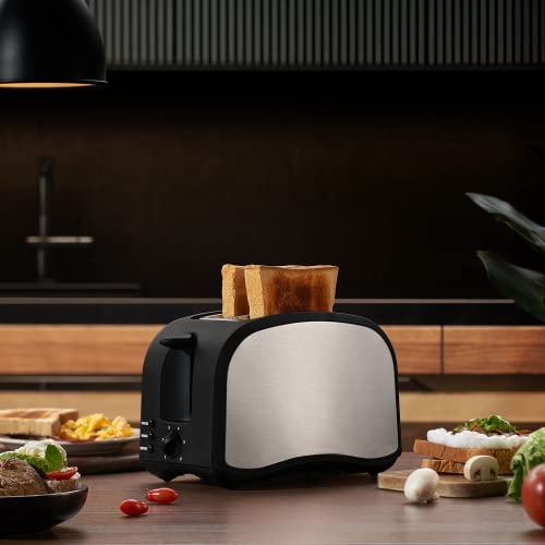  2 Slice Toaster CUSINAID Black Wide Slot Toaster 2 Slice Best Rated Prime With Pop Up Reheat Defrost Functions, 6-Shade Control, Removable Crumb Tray