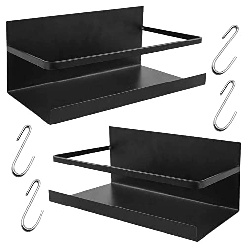  FEULAM Magnetic Spice Rack Organizer, Magnetic Shelf For Refrigerator, Magnetic Spice Rack For Refrigerator With 2 Hooks, Space Saving Magnetic Fridge Spice Rack Black