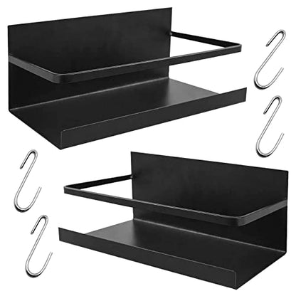  FEULAM Magnetic Spice Rack Organizer, Magnetic Shelf For Refrigerator, Magnetic Spice Rack For Refrigerator With 2 Hooks, Space Saving Magnetic Fridge Spice Rack Black