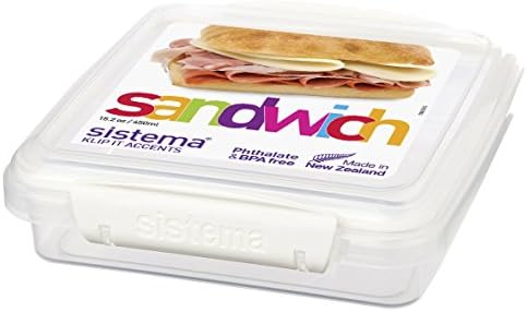 Sistema KLIP IT Accents Collection Sandwich Box Food Storage Container, 15.2 Oz./0.5 L, Color Received May Vary