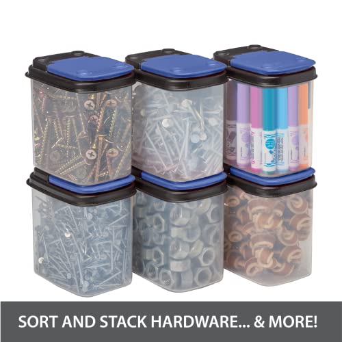  Bits & Bolts Stackable Plastic Storage Bins – Flip Top Organizer | Great For Food Storage, Pantry, Crafts, Toys, Small Hardware & More | Storage Containers With Blue Lids, 12 Pack