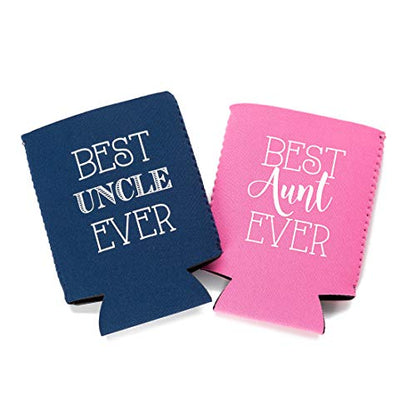  Best Aunt And Uncle Ever Can Coolers, Set Of 2, 1 Pink And 1 Navy Blue Beer Can Coolies, New Aunt Gifts, Novelty Can Cooler, Perfect Birthday, Gender Reveal Gift, Baby Announcement (Aunt And Uncle)