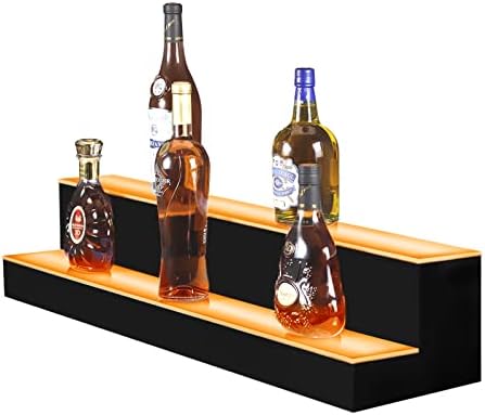  LED Lighted Liquor Bottle Display Shelf 16 Inch 2 Step Illuminated Bottle Shelf 2 Tier Home Bar Drinks Commercial Lighting Shelves With Remote Control (2 Tier, 16 Inch)
