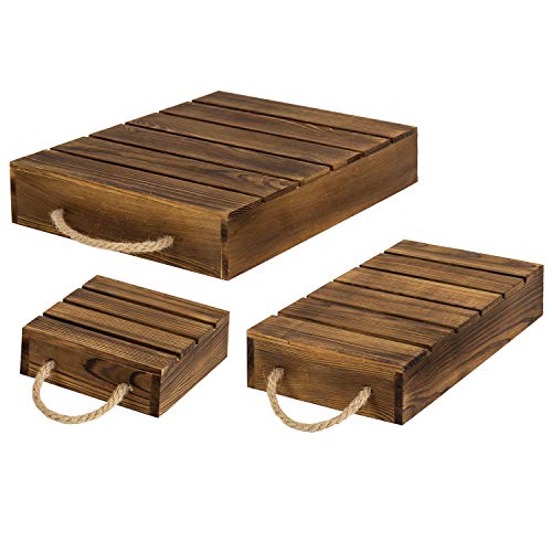  Burnt Wood Rustic Cake Stand Risers For Display, Wooden Pallets Style Tiered Dessert Stand, Cupcake Display Boxes With Rope Handles, Set Of 3