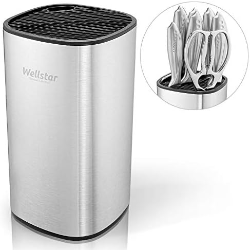  Universal Knife Block Holder, Stainless Steel Knife Stand Without Knives, Safe Space Saver Large Volume Stable Knife Storage With Scissors Slot, Detachable For Easy Cleaning - Square
