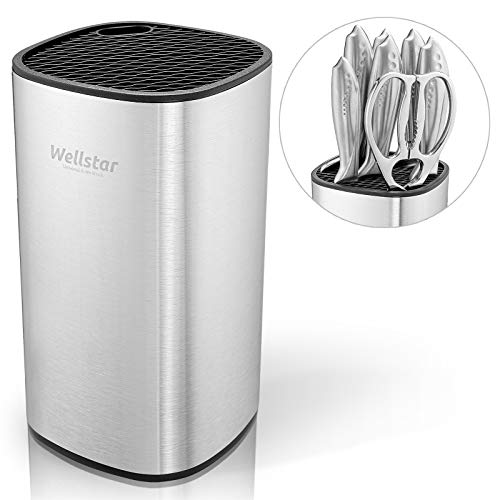  Universal Knife Block Holder, Stainless Steel Knife Stand Without Knives, Safe Space Saver Large Volume Stable Knife Storage With Scissors Slot, Detachable For Easy Cleaning - Square