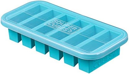  1/2-Cup Freezing Tray With Lid, Aqua, Makes 6 Perfect 1/2 Cup Portions, Freeze Pesto, Salsa, Sauce, Food