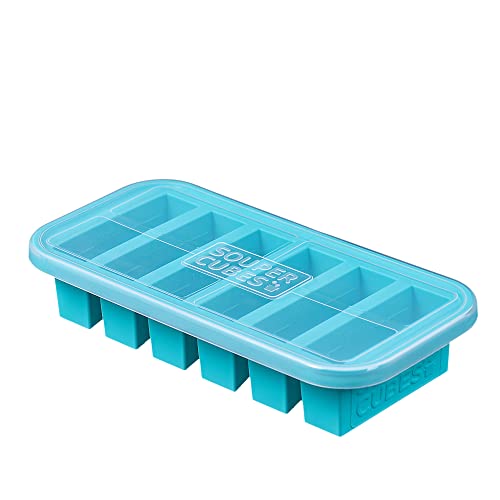 1/2-Cup Freezing Tray With Lid, Aqua, Makes 6 Perfect 1/2 Cup Portions, Freeze Pesto, Salsa, Sauce, Food