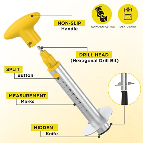  Pineapple Cutter With Knife, [Upgraded, Electric & Manual] Durable Pineapple Corer With Electric Drill Accessory, Stainless Steel Fruit Peeler Knife Pineapple Slicer Core Remover Kitchen Tool