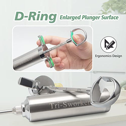  Tri-Sworker Meat Injector Syringe For Smoking With 4 Marinade Flavor Food Injector Needles, Ideal To Injector Marinades For Meats, Turkey, Brisket, Beef; 2-OZ Capacity