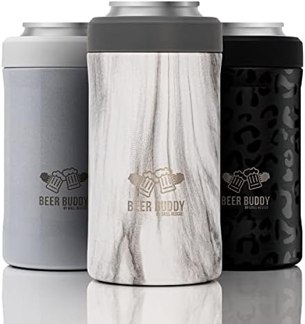  Grill Rescue​ Insulated Can Holder – Vacuum-Sealed Stainless Steel – Beer Bottle Insulator For Cold Beverages – Thermos Beer Cooler ​Suited For Any Size​ Drink - One Size Fits All (Matte Black)