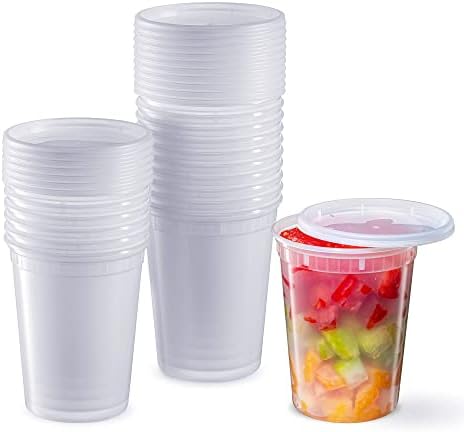  16 Oz. Plastic Deli Food Storage Containers With Airtight Lids [48 Sets]