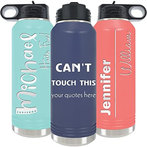 Nalized Water Bottle 40oz/32oz With Flip-Top Lid And Straw, Customized Vacuum Insulated Water Flask, Stainless Steel Sports Double Wall Thermos, Name/Text Engraved By IProductsUS (Teal)