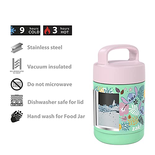  Kids' Vacuum Insulated Stainless Steel Food Jar With Carry Handle, Thermal Container For Travel Meals And Lunch On The Go, 12 Oz, Lilo And Stitch