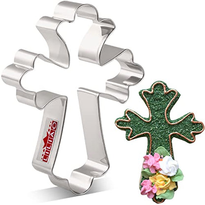  Large Fancy Cross Cookie Cutter Christian Baptism Fondant Biscuit Cutter - 3.3 X 4.4 Inches - Stainless Steel