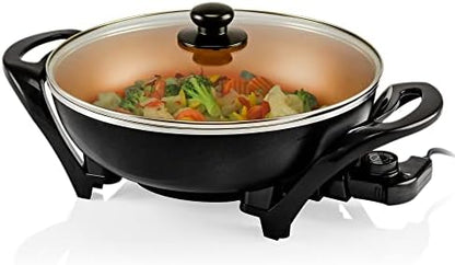  Vente Electric Skillet With Nonstick Coating And Glass Lid, 13 Inch Portable Kitchen Countertop Cooking Wok, Adjustable Temperature Control, Cool Touch Handle, Easy To Use And Clean, Copper SK3113CO