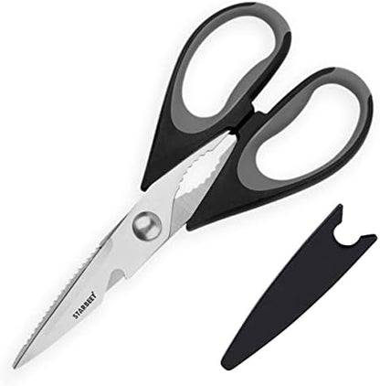  Heavy Duty Kitchen Shears – 6 In 1 Stainless Steel Ultra Sharp Poultry Scissors - Can Also Be Used As Beer Opener, Bottle Opener, Nut Cracker, Fish Scale Shaver & Floral Scissors (Red)