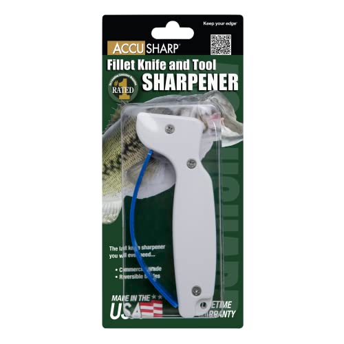  CcuSharp Knife & Tool Sharpener - Sharpens, Restores & Hones - Handheld Sharpener For Fishing, Camping, Hunting - Diamond-Honed Tungsten Carbide Sharpener - Great For Fillet Knives - White And Blue