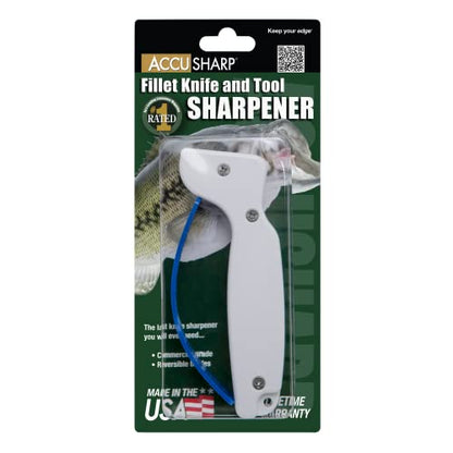  CcuSharp Knife & Tool Sharpener - Sharpens, Restores & Hones - Handheld Sharpener For Fishing, Camping, Hunting - Diamond-Honed Tungsten Carbide Sharpener - Great For Fillet Knives - White And Blue