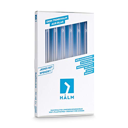  Alm Glass Straws - 6x Reusable 8 Inch Drinking Straws Clear + Plastic-Free Cleaning Brush - Made In Germany - Dishwasher Safe - Straight - Perfect For Smoothies, Cocktails