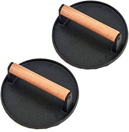  Cast Iron Burger Press, 7 Inch Round Heavy Duty Bacon Meat Steak Grill Press With Wooden Handle, Heat Proof, Rust Resistance, Griddle Accessorie Burger Smasher For BBQ Flat Top Teppanyaki