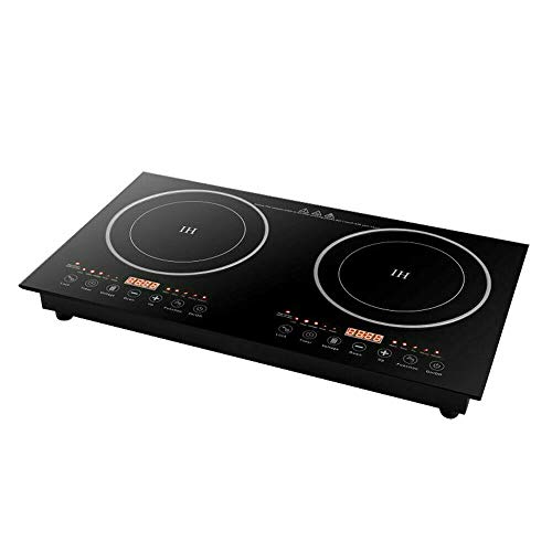  Ouble Induction Cooker With 2 Burners, 1200W Electric Burner Cooker, Tempered Glass Induction Conduction Cooktop, Dual Induction Cooktop Counter Top Burner, Independent Control Multiple Power Levels