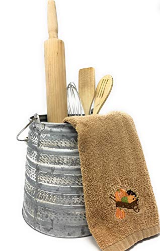  Embossed Metal Bucket Large Utensil Holder Organizer