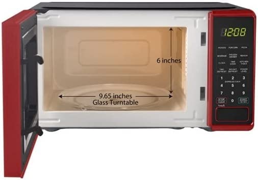  RAMR 0.7 Cu. Ft. Countertop Microwave Oven, 700 Watts, Easy Clean Interior, Child Safety Lock, Red