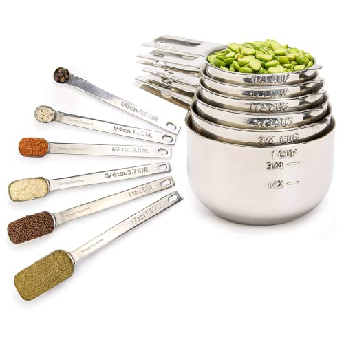  Measuring Cups And Spoons Set Of 12 Stainless Steel For Cooking & Baking