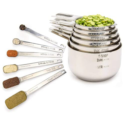  Measuring Cups And Spoons Set Of 12 Stainless Steel For Cooking & Baking