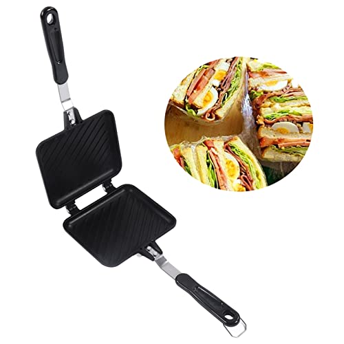  Double Sided Frying Pan,Flat Bottom Nonstick Pan,Non Stick Coating Aluminum Alloy Waffle Maker Pot,with Dual Handles,for Sandwich Breakfast Panini Maker, Double Sided Frying Pan,Flat Bottom Nonst