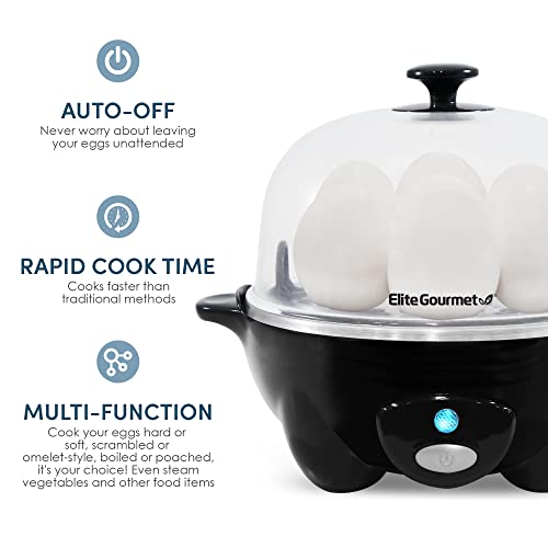  Elite Gourmet EGC-007B# Rapid Egg Cooker, 7 Easy-To-Peel, Hard, Medium, Black & ESM2207 Maxi-Matic Sandwich Panini Maker Grilled Cheese Machine Tuna Melt Omelets Non-Stick Surface, 2 Slice, Black