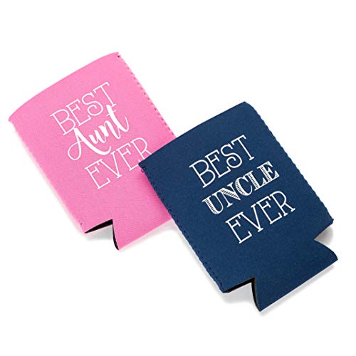  Best Aunt And Uncle Ever Can Coolers, Set Of 2, 1 Pink And 1 Navy Blue Beer Can Coolies, New Aunt Gifts, Novelty Can Cooler, Perfect Birthday, Gender Reveal Gift, Baby Announcement (Aunt And Uncle)