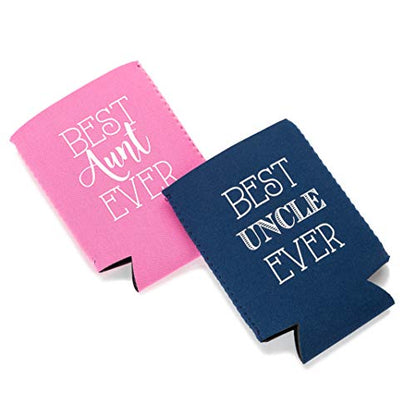  Best Aunt And Uncle Ever Can Coolers, Set Of 2, 1 Pink And 1 Navy Blue Beer Can Coolies, New Aunt Gifts, Novelty Can Cooler, Perfect Birthday, Gender Reveal Gift, Baby Announcement (Aunt And Uncle)
