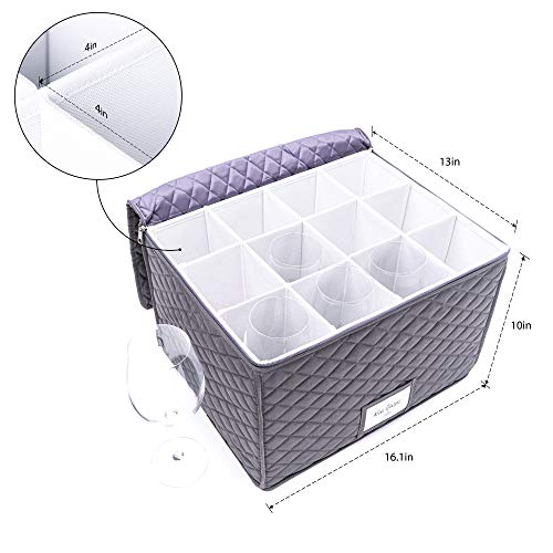  Wine Glass Storage - Protective Container Box For Stemware - Holds 12 Red Or White Wine Glasses - Padded Glassware Storage Case With Dividers, Great For Protecting Or Moving Tall Glassware.