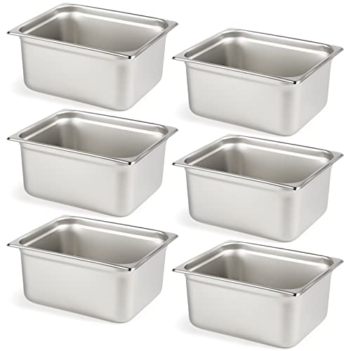  6 Pack Anti-Jam Hotel Pans, 1/3 Size 6 Inch Deep, NSF Commercial 18/8 Stainless Steel Chafing Steam Table Pan, Catering Storage Metal Food Pan