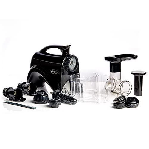 Omega Juicer NC900HBK19 Juice Extractor And Nutrition System Slow Masticating Dual-Stage Extraction With Adjustable Settings, 150-Watt, Black
